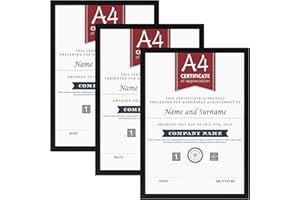 Hoikwo Lot de 3 Cadre A4 Noir (21x29,7cm), Cadres Photo A4, Pour Photos, Certificat, Diplômes, Documents - Accrochage Mural ou ou sur Table