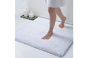 Homaxy Tapis de Bain Antiderapant,Tapis Salle de Bain en Microfibre Chenille Douce,Tapis de Bain Absorbant,Lavable en Machine - - 40 x 60 cm - Blanc