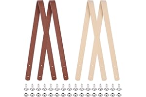 Fzyisw 4 Stück Taschenhenkel 60cm Taschengriffe PU Taschengriffe für Häkeltaschen Taschenhenkel Leder Auswechselbar Taschenhenkel mit Nieten für Heimwerker Handtasche