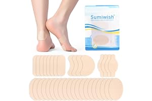 Sumiwish Moleskin para ampollas y alivio del dolor de pies, 36 unidades, para pies, talones, zapatos, almohadillas autoadhesivas para prevención de ampollas en 4 formas, para hombres y mujeres