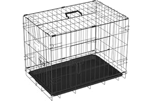 EFAN 24 inch Pet Cage Dog Cat Puppy Training Folding Metal Kennel Crate With Tray, 2 Doors 4 Locks, Easy to Carrier and Transport, 63 x 44 x 50.5cm