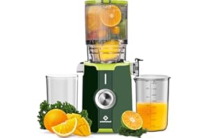 Sans Préparation Extracteur de Jus Vertical, Nettoyage Rapide Extracteur de Jus Lent, 115mm Machine a Jus de Fruit Extracteur Entiers, Facile à installer, LINKChef 1.2L, 200w, Vert
