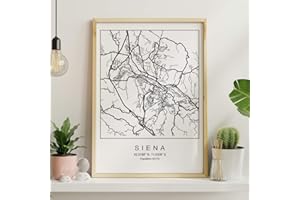 Nacnic Stampa Artistica Cartina geografica della Città di Siena. Mappa della Città dell'Arte, Stile Nordico in Bianco e Nero. Italia. Stampato su Carta da 250 Grammi di Alta qualità.