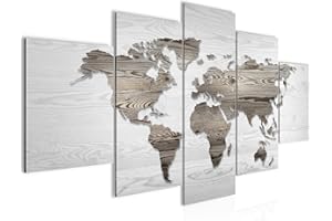 Runa Art - Quadri Mappa Del Mondo 200 x 100 cm 5 Pezzi XXL Decorazione Murale Design Bianco Nero 035051c