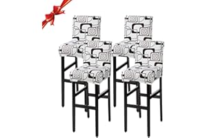 Jaotto Coprisgabelli Cucina con Schienale 4 Pezzi,Fodere Coprisedia Elasticizzati con Schienale Basso Universale,Copertura per Sgabello Alto Quadrato per Bar Caffettiere Bancone,Bianco Classico