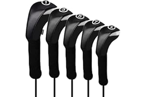 Andux 5 unids/Set Cubiertas de Cabeza de Palo de Madera de Golf de PU Controlador de 460cc con Cuello Largo