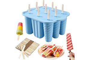 YINGBIAO 9 Cavity Silicone Popsicle Mould with 50pcs Wooden Sticks, Ice Lolly Moulds, Reusable Ice Pop Moulds Homemade Popsicle Ice Pop Maker Ice Cream Moulds for Kids Summer DIY Home Kitchen Tools (Blue)