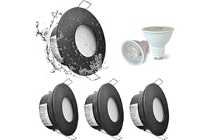 Sweier Waterproof Downlight Black,IP65 Recessed Ceiling Light Warm White 3000K,5W GU10 Downlights for Bathroom Ceiling,430Lumen LED Bathroom Spotlight,Cutout 68mm/2.68in,4 Pack
