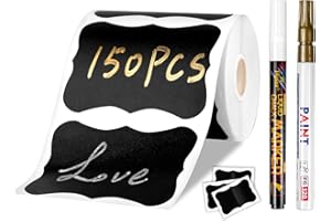 Joyoldelf Lot de 150 étiquettes autocollantes pour tableau noir avec 2 marqueurs à craie effaçables pour la cuisine - Pour pots à épices, confitures, etc. - 6 x 4 cm