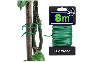 KADAX Trädgårdstråd 3 mm x 8 m, grön bindningstråd för fastsättning av växter, växttråd gummerad, väderbeständig tråd för trädgård, täckt med blomtråd