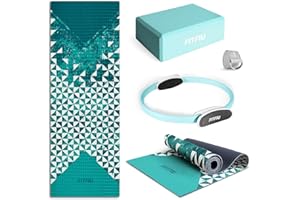 FITFIU Fitness KITWELL-400 - Pack de 4 accesorios Yoga Pilates color Azul que incluye esterilla, bloque, aro y correa