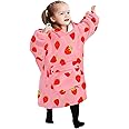 KFUBUO Wearable Blanket Hoodie for Kids Toddlers 2-6YR Sherpa Blanket Sweatshirt with Pocket Little Girls Boys (Strawberry, Pink), Printing-strawberry, Kids 2-6YR