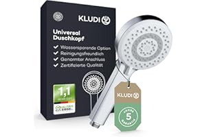 KLUDI-X1 Universal Duschkopf wassersparend als Option, Duschbrause mit 3 Strahlarten (Body, Hair, Skin), reinigungsfreundlicher Brausekopf Ø 10,7 cm, Shower Head mit Antikalk-Funktion in Chrom