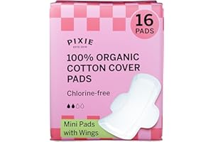 PIXIE CUP Pixie Compresas Mini de Algodón Orgánico con Alas para Mujeres y Adolescentes – Ultrafinas, Absorción Ligera – Hipoalergénicas, Sin Perfume, Biodegradables – 16 Unidades