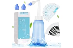 URAQT Neti Pot, Lavaggio Nasale da 300ML Irrigazione Nasale con 20 Pacchetto di Sale e 10 Termometro, Irrigazione Nasale Kit Lavaggio Naso e Seno Pulizia Nasale per Adulti e Bambini