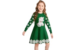 SMILING PINKER Vestidos de niña de manga larga de Navidad para niños de punto casual ciervo para vestido columpio otoño invierno