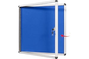 S SWANCROWN SWANCROWN Lockable Notice Board 670x720mm, Tamperproof Display Pin Board for Office Commerce School Home, Blue Felt(PIN 6xA4)