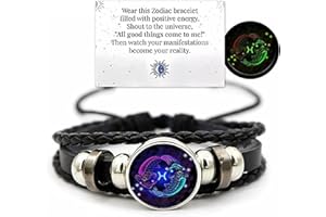 Ashopfun Zodiac Signs Spirit Bracelet,Handmade Woven Multilayer Adjustable 12 Constellation Zodiac PU Leather Bracelets Unisex,Glow in the Dark Zodiac Jewelry Gifts For Women Men
