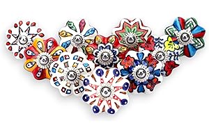 Ajuny Ceramic Pumpkin Knobs Set of 10 – Hand-Painted Multicolour Drawer Pulls & Cupboard Door Handles for Kitchen Cabinets, Bathroom, Dresser & Wardrobe – Decorative Dotted Pottery, Fixings Included