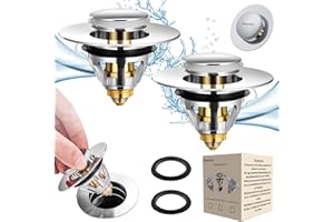 Homonic Universel Bonde de Lavabo Pop-Up, Flitre de Vidange Anti-Bloqué, Bonde de Baignoire en Acier Inoxydable et Cuivre Pur, Flitre Cheveux Anti-Odeur pour Les Trous de 34 à 38mm