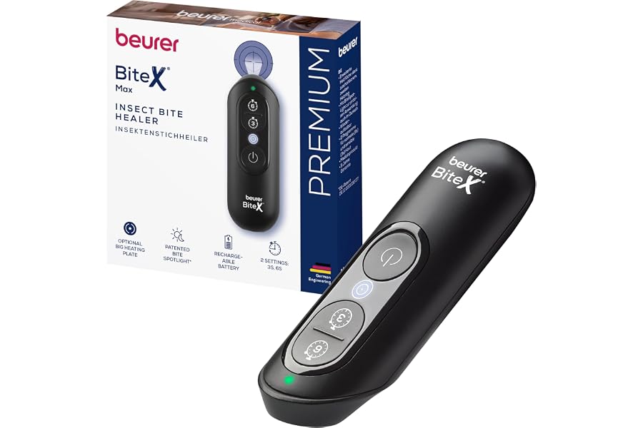 Beurer BiteX Max Deep Black, stylo anti moustique chauffant contre piqure moustique, dispositif contre les démangeaisons avec