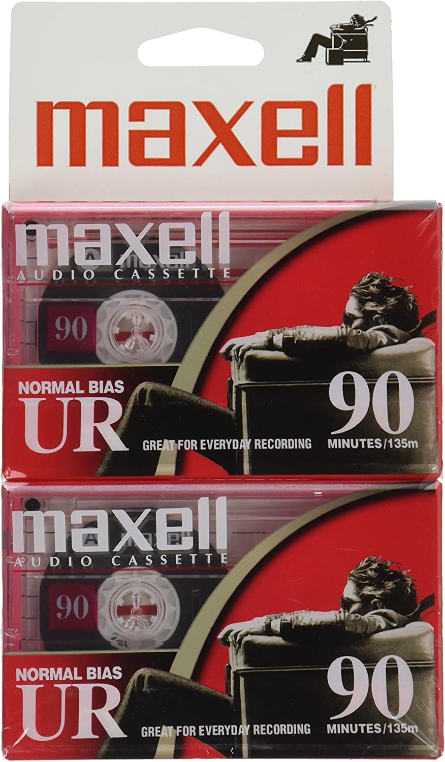Maxell 108527 UR-90 2PK Normal Bias Audio Cassettes 90 Minute With Cases 2 Pack