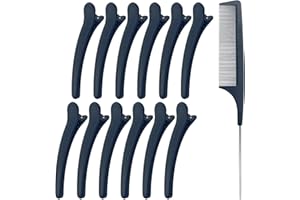 Stoutips Pack of 12 Hair Sectioning Clips for Girls and Women with 1 PCS Antistatic Tail Comb – Professional Hairdresser Clips for Salon Styling & Care, Hair Dying Accessories, Black