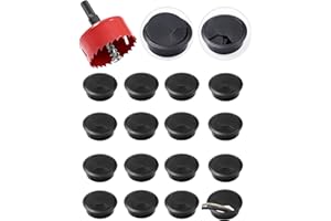 NETONDA 16PCS Kabeldurchführung Schreibtisch Kunststoff mit Lochsäge 60mmØ Kabeldurchlass Kabeldurchführung Rund Kabeldose Schwarz Tischdurchführung Kabel Durchführung für Tisch Büro Arbeitsplatten
