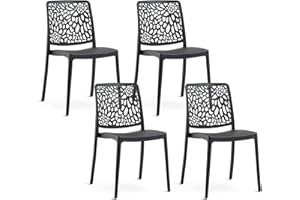 SIEDITI FUORI E DENTRO Chaises de Jardin en polypropylène avec Fibre de Verre, chaises empilables pour extérieur ou intérieur, Design Moderne et Naturel - Sole (4 chaises, Noir Anthracite)