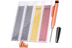 BillyBath Matita carpentiere con 25 mire + temperino + impugnatura per scrittura spessore matita carpentiere - Foro marcatore meccanico matita per artigiani legno metallo cemento cantiere