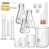 ZEEROQOLAB Erlenmeyer Cylinder Beaker Set 17-Pack | 4 Graduated Glass Glass, 3 Cylinders, 3 Erlenmeyer Flasks, with 3 Dropper