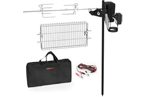 onlyfire BBQ Rotisserie Grill Kit Floor Stand Spit Roaster including Rotisserie Basket, Spit Forks, Battery Motor with Power Adapter, Car Charging Cable, Carrying Bag for Outdoor Camping Barbecue