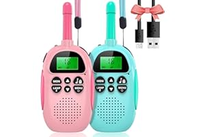 ULEWAY Walkie Talkie für Kinder?Wiederaufladbarer funkgerät,3 km Reichweite,Junge Mädchen Spielzeug 4-12+ Jahre 16 Kanäle,Walky Talky für Abenteuer im Freien, Camping, Wandern 2 Stück-Rosa Blau
