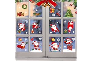 SHOKUTO 8 Sheets (164 Pcs) Christmas Window Cling Sticker, Christmas Santa Claus Snowflake Christmas Tree Static PVC Stickers for Xmas Window Door Decoration