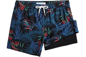 MaaMgic 5" Mens Swim Shorts with Compression Liner 4-Way Stretch Bathing Suit Swimming Shorts 2 in 1 Men's Swim Trunks with Zipper Pockets Quick Dry