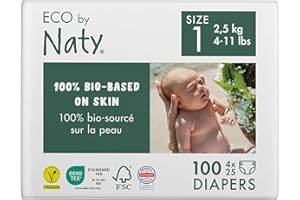 ‎NATY Eco by Naty Baby Öko Windeln - umweltfreundliche Premium-Bio Windeln aus pflanzenbasierten Materialien, ideal für empfindliche Babyhaut (Größe 1 - 100 Stück) - MONATSBOX