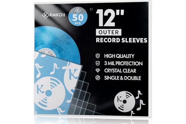 KMKOII Pochette Vinyle 33 Tours Extérieur, 50 x Pochette Vinyle 12 Pouces Protection Vinyle 33 Tours Transparente, Pochettes Plastique Disque Vinyles en Polypropylène Durable Protege Disque Vinyle