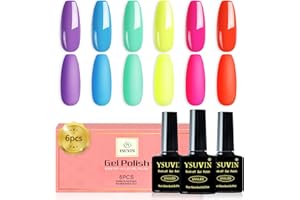 YSUVIN Esmaltes Semipermanentes para Uñas Neón, 6 Colores Rainbow Naranja Verde Fluorescent Azul Púrpura Pintauñas Semipermanentes, Esmalte Uñas Soak Off UV/LED Gel Uñas Nail Art Set, 8ml