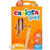 Carioca 3 In 1 Jumbo Baby Wooden Body Crayon 6-Piece, Pencil Sharpener Gift