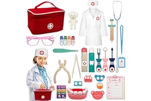 Gofady Arztkoffer Kinder Holz Spielset, 38-Teiliges Doktorkoffer mit Arztkittel, Aufbewahrungstasche, Stethoskop, Thermometer, Weihnachten Geschenke Rollenspiel Kinder Spielzeug ab 3 Jahren