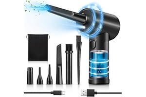GAVGROOM Soplador de Polvo Eléctrico, Aire Comprimido Limpieza PC Potente 3 Velocidades 110000RPM Plumero de Aire Comprimido Con batería de 7600mAh Luz LED, Plumero Electrico para Laptop Teclado Coche Oficina