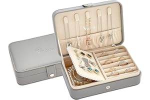 Voova Schmuckkästchen Klein Schmuckaufbewahrung Reise Schmuckkasten Damen Schmuckschatulle PU-Leder Schmuckkoffer Kleine Schmuckbox für Ringe Ohrringe Armbänder Halsketten Broschen, Grau