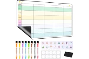 JIANTA Magnetyczny planer pracy, magnetyczny planer tygodniowy na lodówkę, tablica magnetyczna do codziennych zadań, planer rodzinny, planer posiłków, tablica z 8 markerami i gumką do suszenia, 28 x