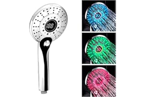 GuDoQi Słuchawka prysznicowa LED, 3 kolory, zmiana koloru, regulacja temperatury, 3 tryby strumienia, cyfrowy wskaźnik temperatury, rozmiar 13 cm, ciesz się prysznicem