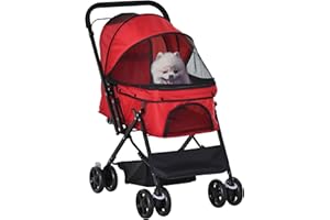 PawHut Hundebuggy Hundewagen Buggy für kleine Hunde und Katzen Haustierwagen Pet Stroller Katzenbuggy Oxford Rot 76,5 x 52 x 95 cm