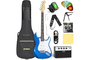 STRICH Electric Guitar Beginner Kit, Solid Body 39" Full Size Electric Guitar SSS Pick Up for Starter, with 10W Amp, Bag, Digital Tuner, Capo, Strap, String,Cable, Picks, SST-S10 Sapphire Blue