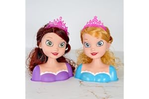 Unibos | Princess Doll Styling Head | Blonde and Brunette | 7 Colourful Hair Dressing Accessories | Toy Doll Head For Hair Styling | For Kids | Age 3+