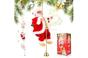 Auniq Climbing Rope Santa Claus with Music, Christmas Electric Santa Claus Decorations Climbing Santas Toy Hanging Christmas Doll Decor Xmas Figurine Ornament Indoor Outdoor Decoration for Party Tree