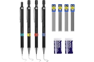 ‎LEIKEDUN Leikedun 4 Stück Druckbleistift Set 0,3/0,5/0,7/0,9 mm Minenbleistift, 4 Tuben (48 Stück) HB Bleistift Minen Austauschbare Nachfüllungen und 2 Stücke Radiergummis, für Studenten, Schreiben, Zeichnen