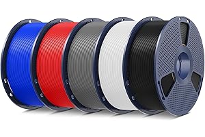 SUNLU 5KG PLA+ Filament Pakiet, Filament PLA Plus Drukarki 3D 1,75 mm ± 0,02 mm, 1 kg na Szpulę, 5 Rolki, Czarny+Biały+Szary+Niebieski+Czerwony